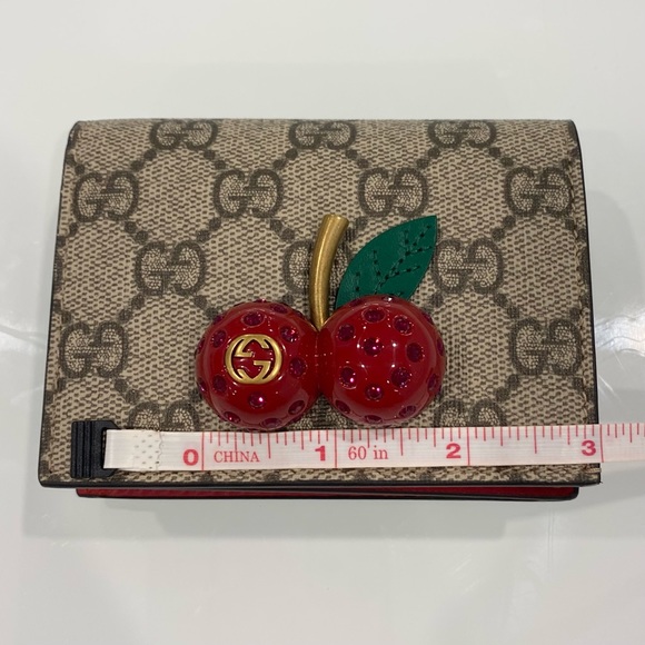 Gucci GG Supreme Monogram Cherry Embellished Card Case Wallet - Picture 15 of 16